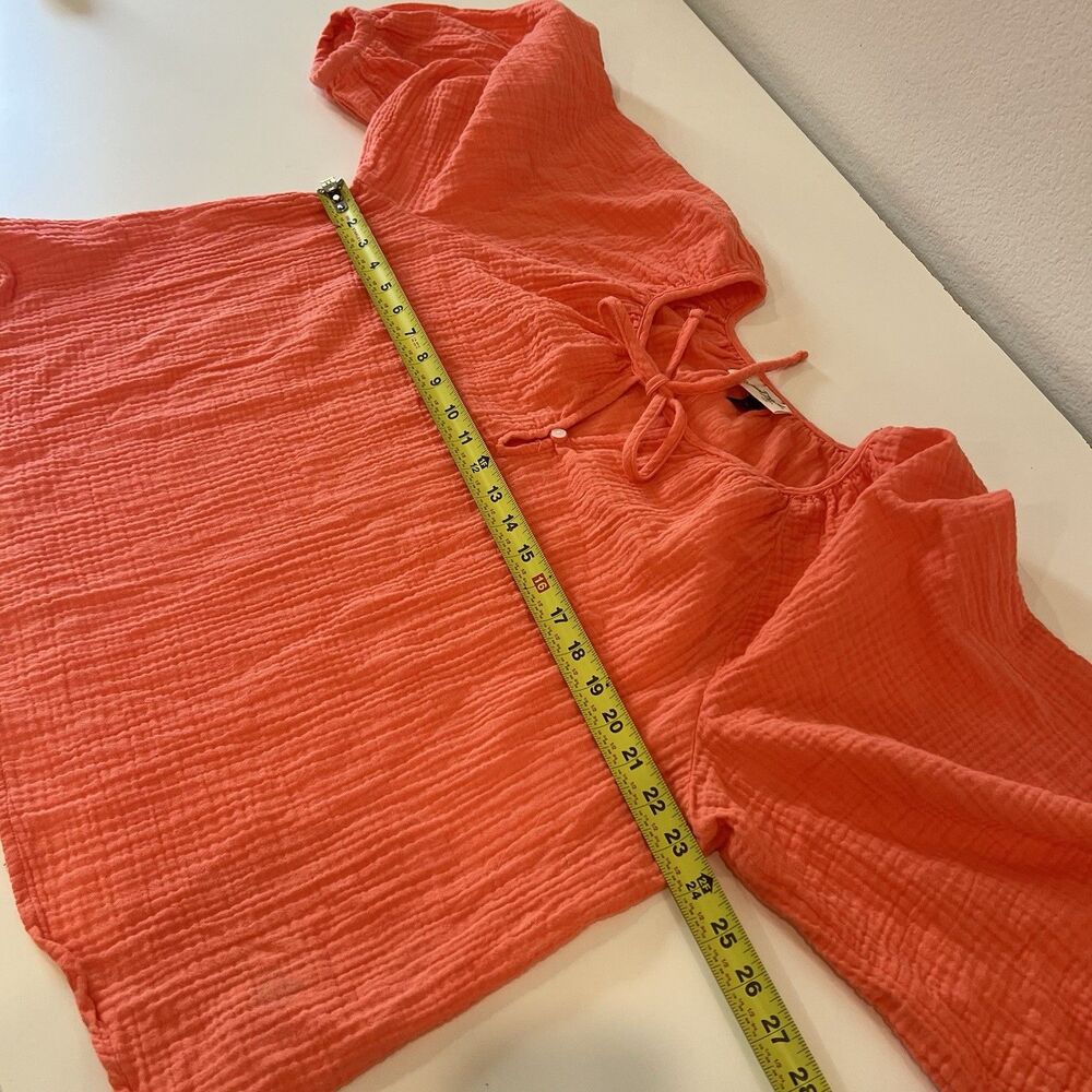 Universal Thread Women's Gauze Balloon-Sleeve Popover Blouse Orange Size XL - Picture 7 of 8